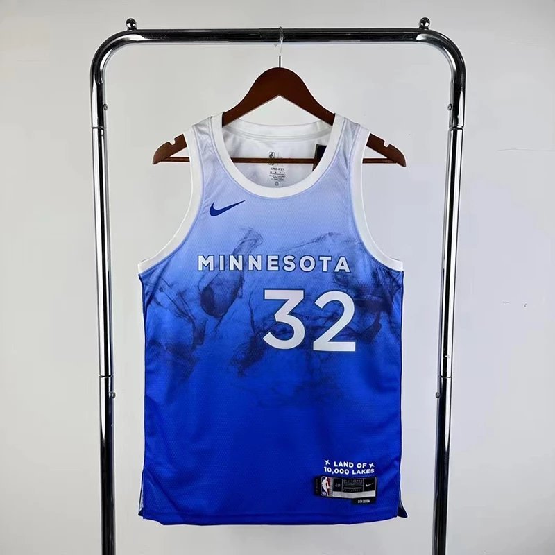 SW Version NBA24 Game Season Forest Wolves City Edition Jersey No. 32 ดาวโจนส์ย์บาสเกตบอลย์ผู้ชายย้อ