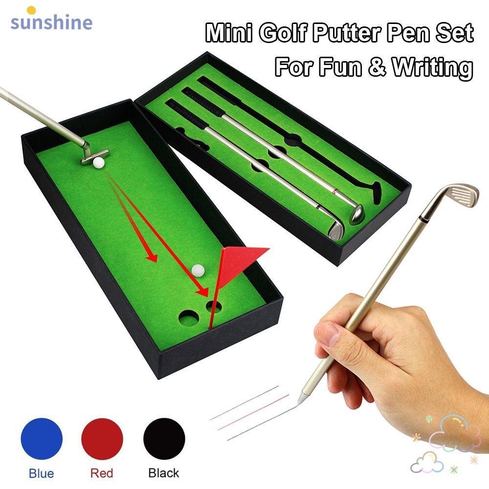 SSUNSHINE 3 ชิ้น/เซ็ตปากกาลูกลื่นสีดํา/สีแดง/สีฟ้าหมึกเครื่องมือเขียนGolfers Boxed Signingปากกาโรงเรียนอุปกรณ์สํานักงานรูปกอล์ฟเจลปากกา