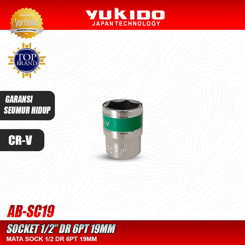 MATA YUKIDO ซ็อกเก็ตบิต 1/2" DR 6PT 19MM - ซ็อกเก็ต 1/2" 6PT 19MM Yukido AB-SC19