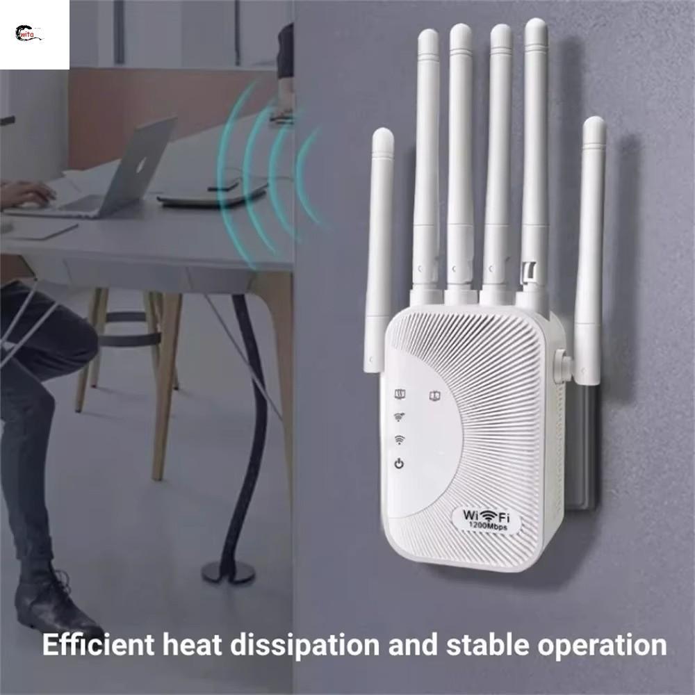 WITAKTH Wifi Repeater, 2.4G 5G Dual Band WiFi Extender, แบบพกพา 300Mbps/1200Mbps 6 เสาอากาศพลาสติกสั