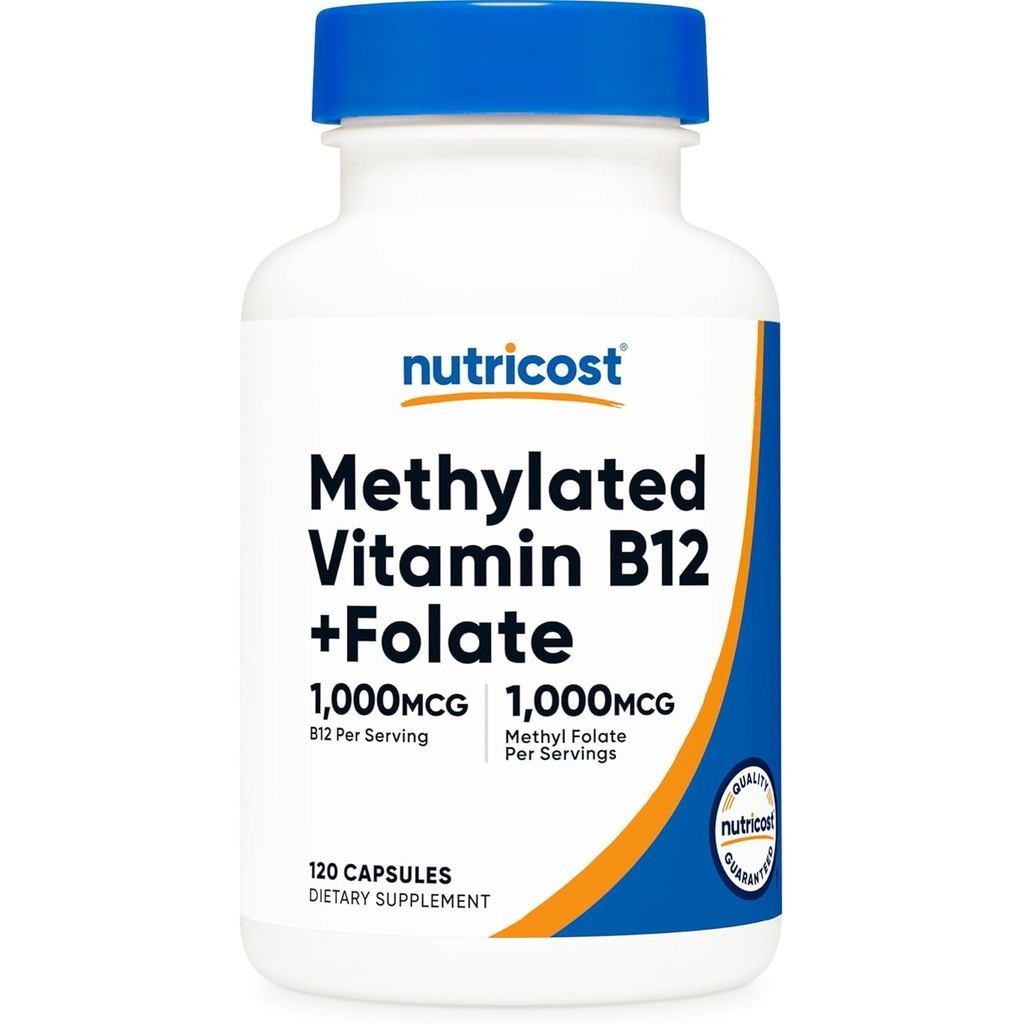 Nutricot Methylated Vitamin B12 + Folate (2000 mcg) 120 แคปซูล 1000 mcg วิตามิน B12 + 1000 mcg ของ M