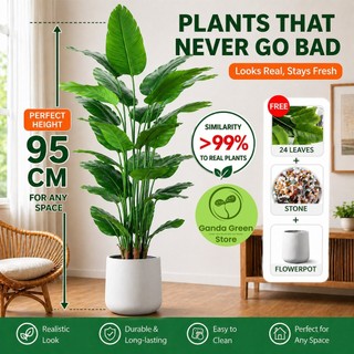 [Free Flowerpot] 95cm 24PCS Artificial Plant Traveler Palm Areca Palm Plastic Tall Plant Home Decor