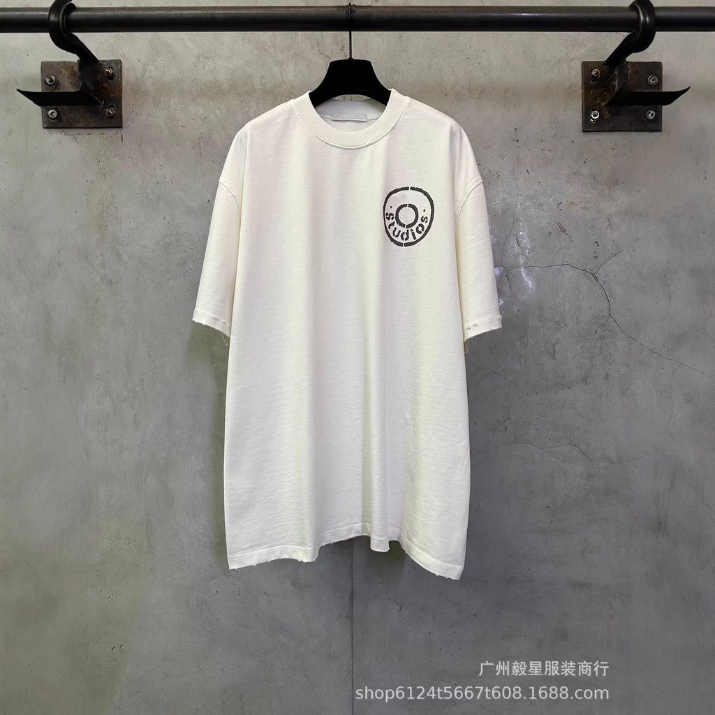 1:1！Original Label Real Shot 400g AC สไตล์ 26SS Micro Label พิมพ์รอบคอแขนสั้น OS หลวม All-Match ยุโร