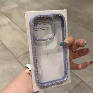 🚚COD🚚ขอบประดับเพชรเต็มวง เคสโทรศัพท์ for IPhone 17 Pro Max สำหรับ IPhone 13 14 15 11 12 16 Promax Air เคสใสกันกระแทก