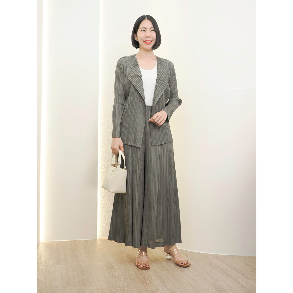 2MUAY รุ่น GM9104 / GM17018 เซ็ตอัดพลีท OPEN FRONT CARDIGAN WITH WIDE LEGS PANTS PLEATED SET 4 สี FR
