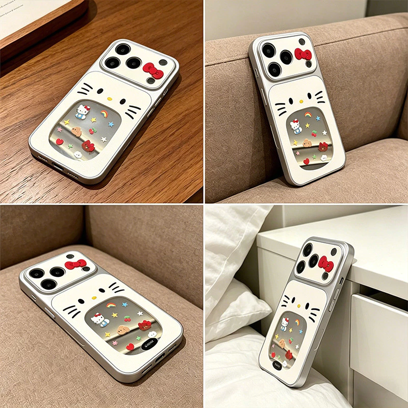 เคสโทรศัพท์ iPhone 17 13 15 11 14 12 Pro Max 16 15 Plus XR XS Max Hello Kitty สไตล์อินส์หรู กระจกเงิน กันกระแทก