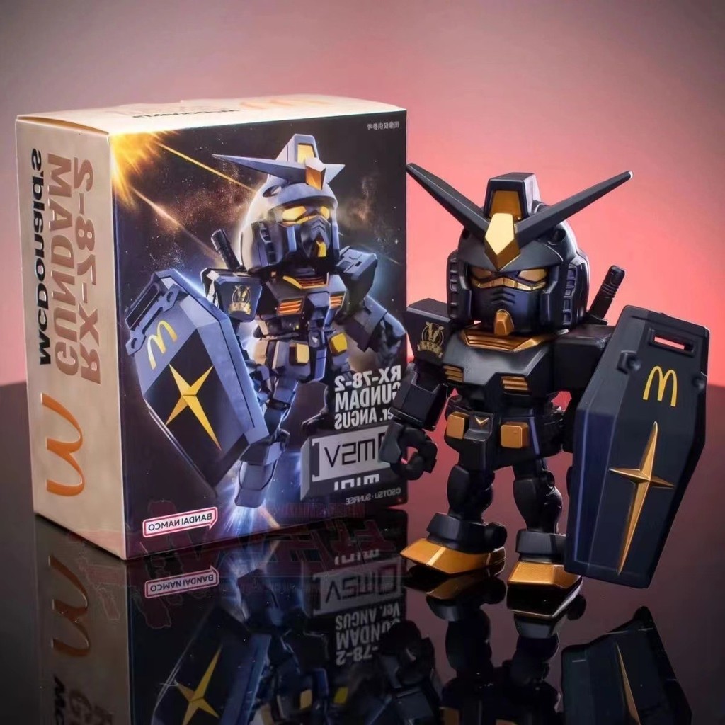 McDonalds Co-Branded Gundam Angus Package สีดําทองรุ่น Q ตุ๊กตาของเล่นแพคเกจ Bandai สินค้ารุ่นรูปประกอบรุ่น