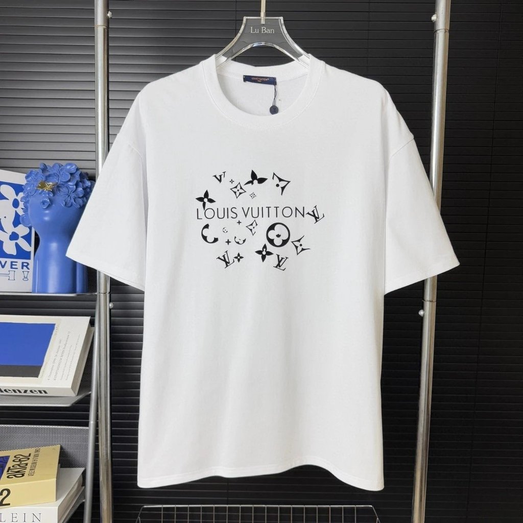 Original Standard Top 1: 1 แฟชั่น Charm Burst รอบคอเสื้อแขนสั้นสี Blocking Letter นูนรอบคอแขนสั้นผู้