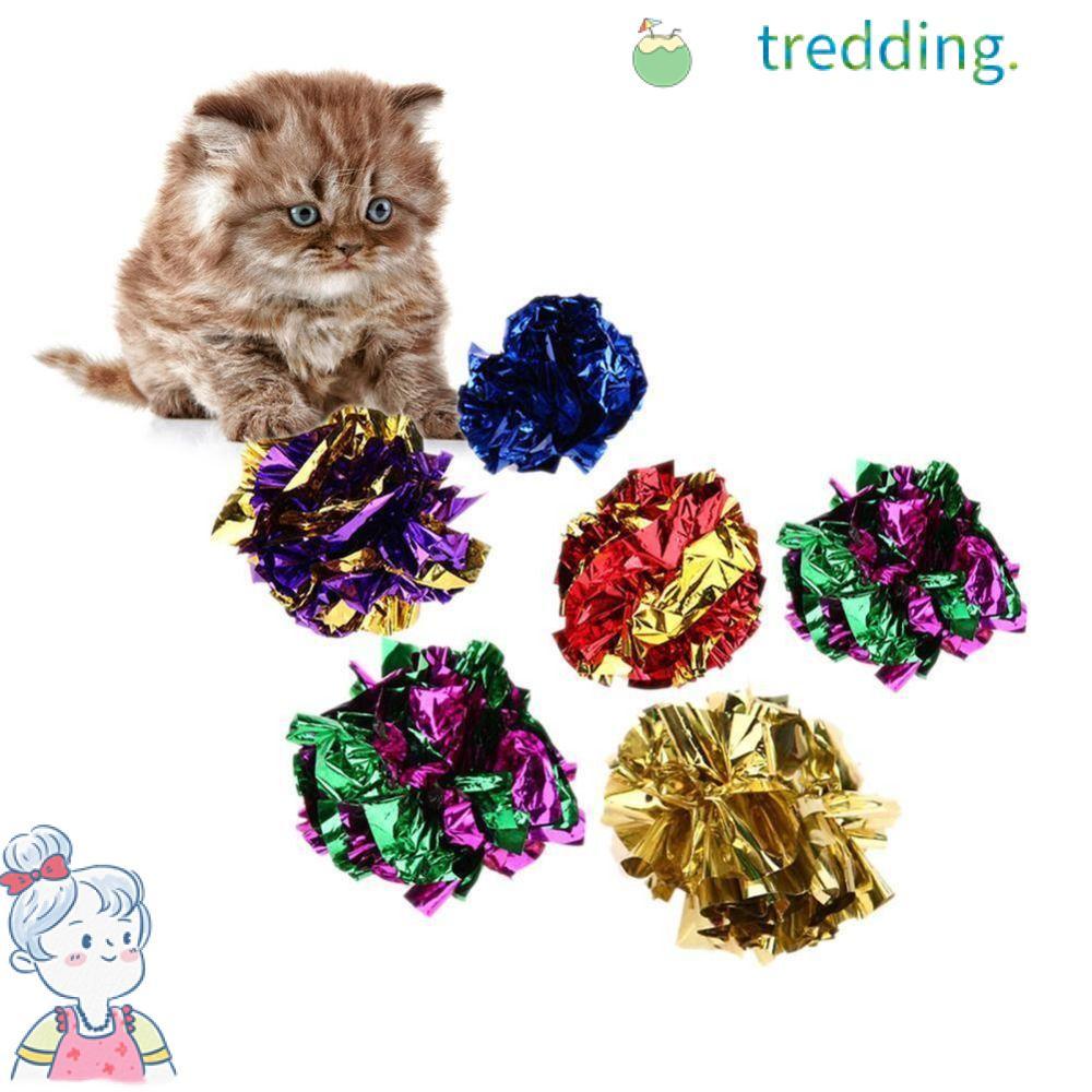 TREDDING491 10x แมวของเล่นลูกบอล, 5.5 ซม.ขนาดใหญ่ Tinsel Ball, แหวนกระดาษ Crinkler ฟอยล์ Gilter Interactive Ball ของเล่น