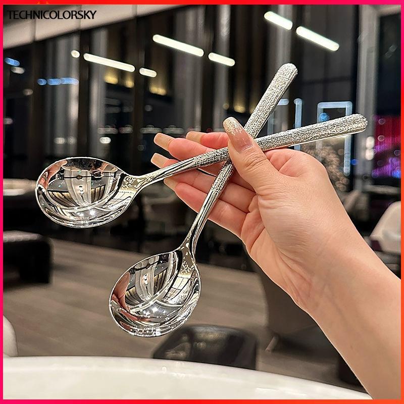 Technicolorsky เกาหลีสแตนเลส Thiening ช้อน Creative Long Handle โรงแรมหม้อร้อนช้อนซุป Ladle Home Kitchen Essential เครื่องมือ TSY