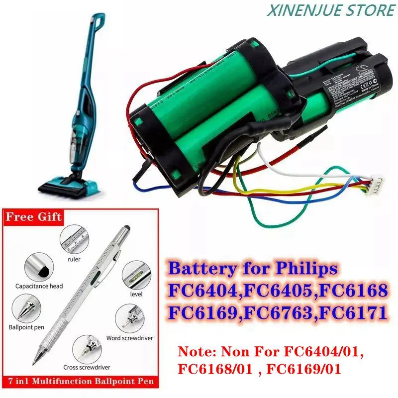 CS เครื่องดูดฝุ่นแบตเตอรี่ 5ICR19/65 สําหรับ Philips FC6404,FC6405,FC6168,FC6169,FC6763,FC6171,Non ส