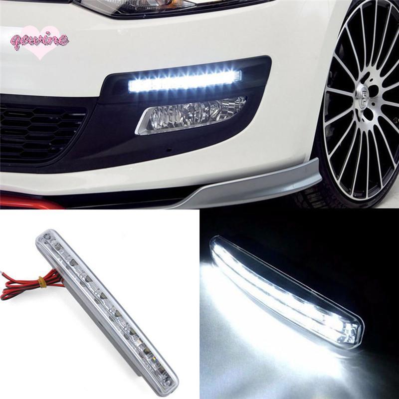 [qowine] ไฟรถยนต์ 8 LED DRL หมอกขับรถ Daylight Daytime Running White Lamp TH