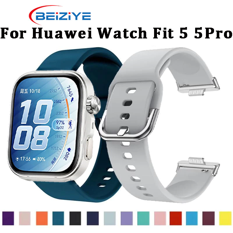 สายซิลิโคนหัวเข็มขัดสีสันสดใสสําหรับ Huawei Watch Fit 5 สายรัดข้อมือสําหรับ Huawei Watch Fit 5 Pro สร้อยข้อมืออุปกรณ์เสริม