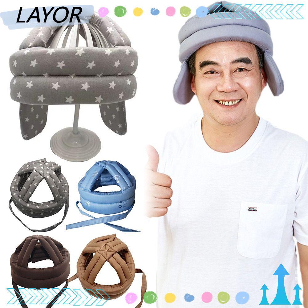 LAYOR หมวกกันน็อคผู้สูงอายุ Anti-Fall, ฟองน้ําหนาหมวกป้องกันศีรษะอาวุโส, อุปกรณ์เสริมผู้สูงอายุผ้าฝ้ายระบายอากาศน้ําหนักเบากันกระแทก Anti-Fall หมวกความปลอดภัยในร่ม