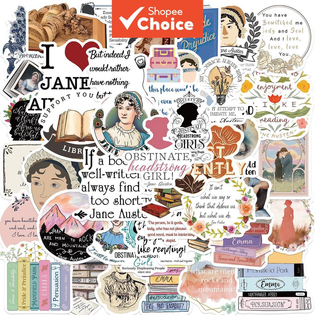 อังกฤษ 250pcs Novelist Jane Austen Graffiti สติกเกอร์สําหรับ Verse การ์ดแล็ปท็อปโปสการ์ดความงามโทรศัพท์สเก็ตบอร์ดกระเป๋าเดินทาง Scrapb...