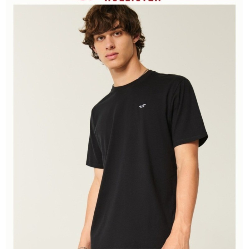 Hollister Mens Casual Seagull Print Tee ผ้าฝ้าย 100% Loose Fit Short Sleeve Top for Everyday Comfort