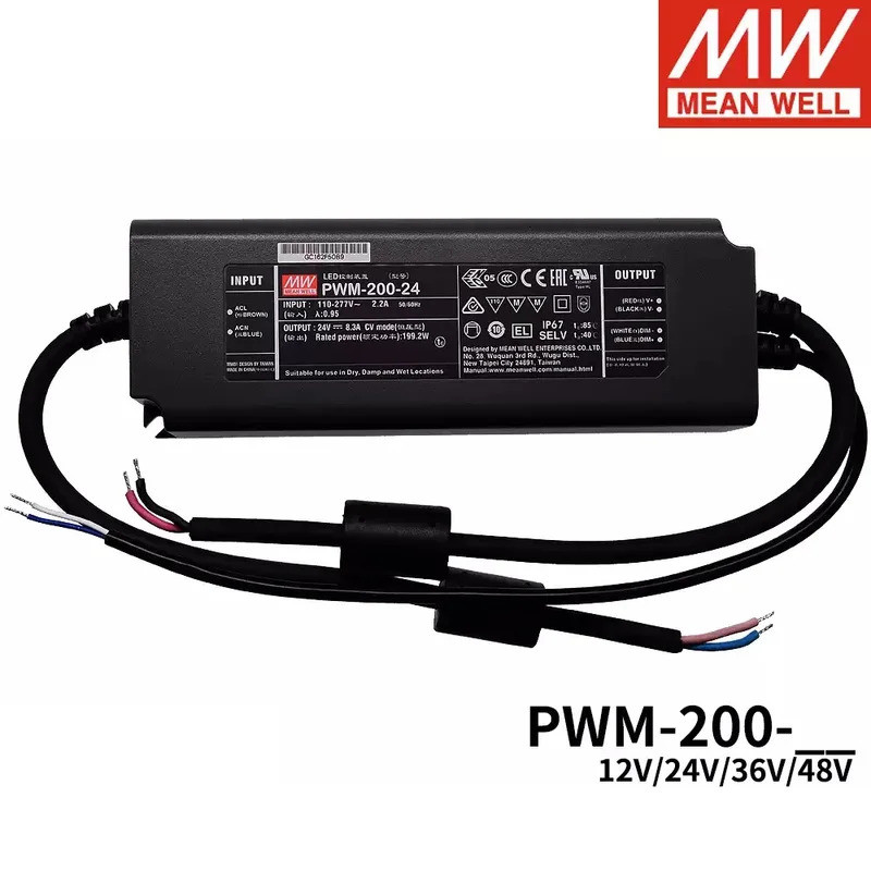 MEAN WELL แหล่งจ่ายไฟสลับ LED PWM-200 PWM-200-12/24/36/48V 200W PWM เอาต์พุต DA2 Dimming IP67