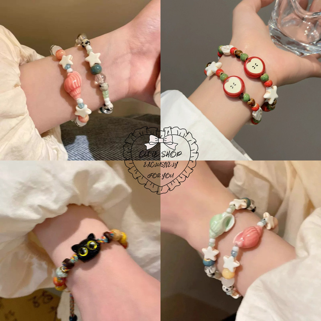กำไลข้อมือผู้หญิง ทันสมัย สไตล์ญี่ปุ่น แอปเปิ้ลน้อย ลูกแมว เปลือกหอย น่ารัก สไตล์เจ้าหญิง หวาน หลากหลายสไตล์
