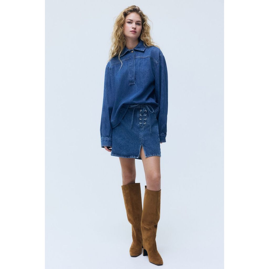 H&M(เอชแอนด์เอ็ม) เสื้อเชิ้ตเดนิมแบบสวมหัว Women Denim popover shirt 1313428_1