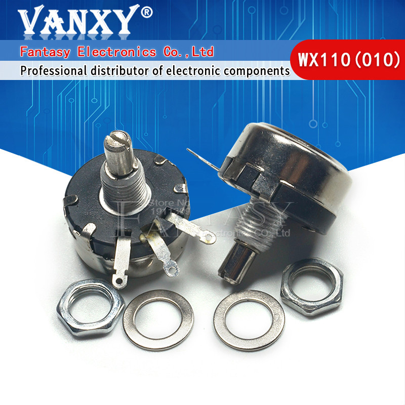 2pcs WX110 (010) 6 มม.รอบเพลาโลหะเดี่ยว Turn Wire resistor Wound Potentiometer 1 K 2.2 K 3.3 K 4.7 K