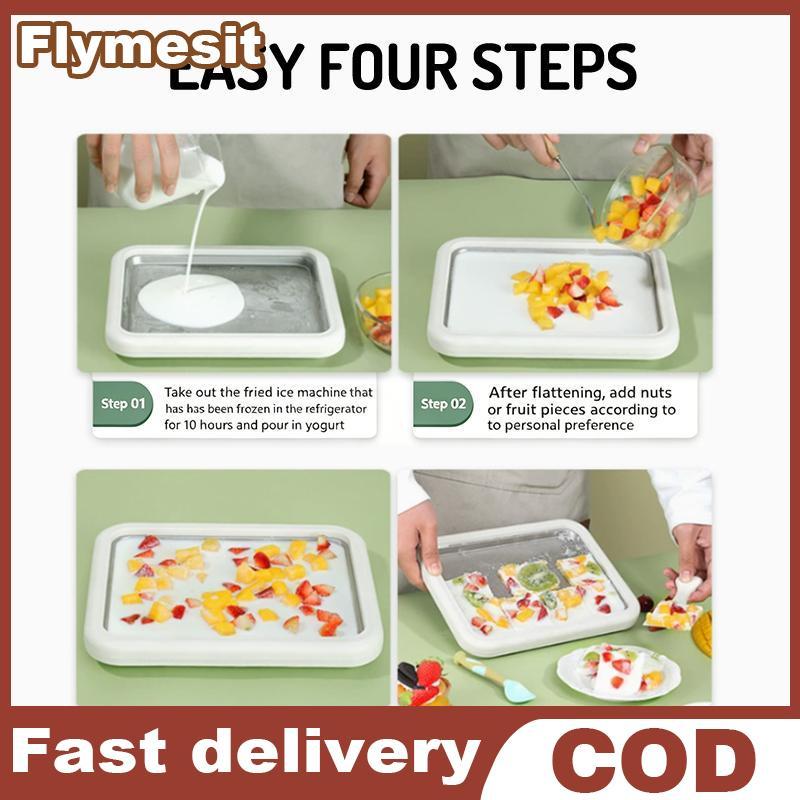 Flymesit DIY เครื่องทําไอศกรีม 1 ชุดแผ่นน้ําแข็งม้วนเย็นหวานทอดขนม Pan เครื่องมือในครัวเรือนสําหรับเ