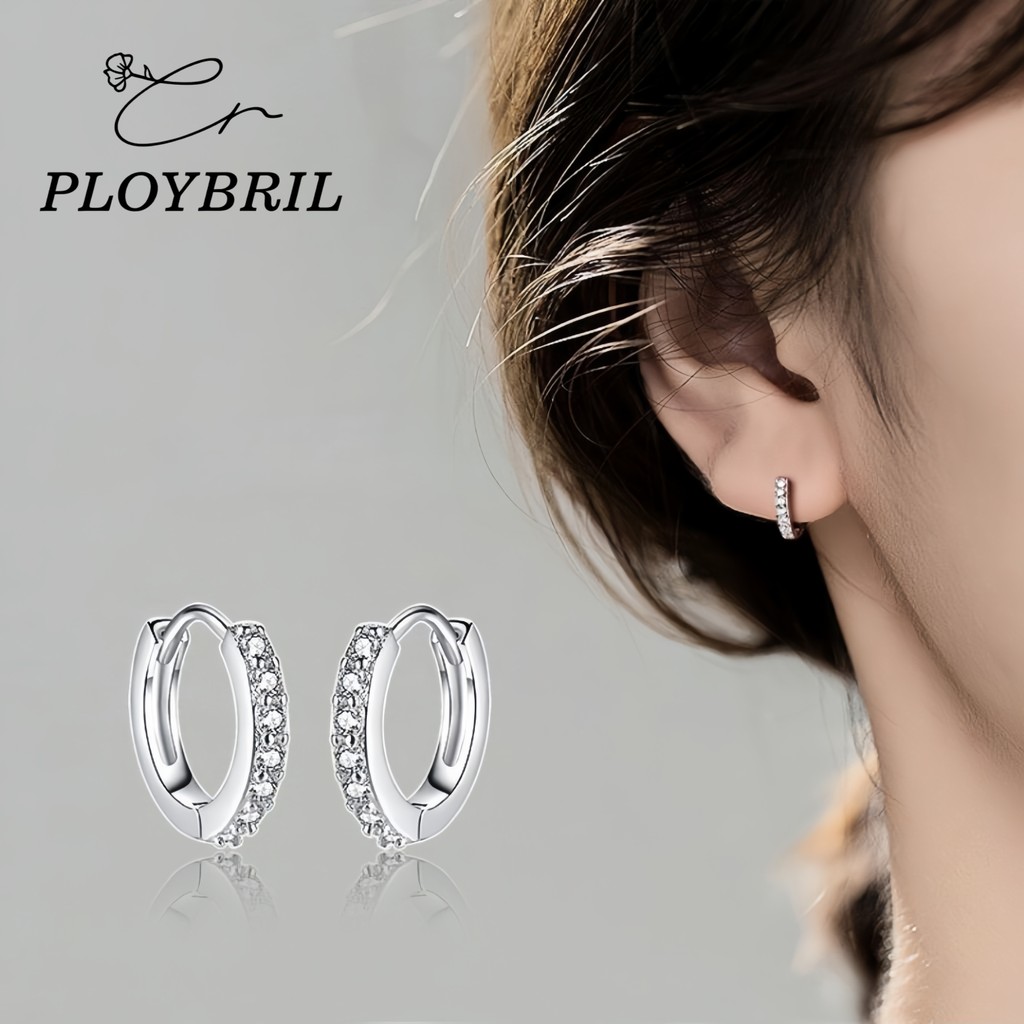 PLOYBRIL ต่างหูเงินแท้ Shiny Circle ต่างหูผู้หญิง ต่างหูแฟชั่น ตุ้มหูเพชร ต่างหูแบบสบาย วาเลนไทน์ E070