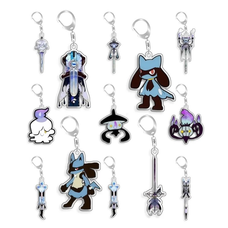 Pokemon Lucario Riolu Litwick Mica พวงกุญแจอะคริลิค 5 ซม. อนิเมะน่ารักสําหรับตกแต่งกระเป๋านักเรียนแล