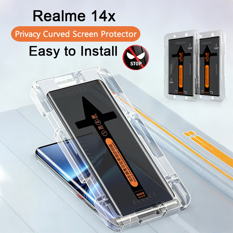 สําหรับRealme 14xโค้งความเป็นส่วนตัวกระจกนิรภัยสําหรับRealme 14 Pro 13 12 11 10 Pro Plus Lite GT7 GT5 Pro P4 Power P3 Ultra P1 Proฝุ่นติดตั้งฟรีHDป้องกันหน้าจอ