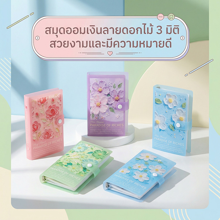 【Bubble Store】 สมุดออมทรัพย์ลายดอกไม้ กันน้ำ PVC ขนาด A6 50 ช่อง พกพาสะดวก สร้างนิสัยออมเงินสวยๆ