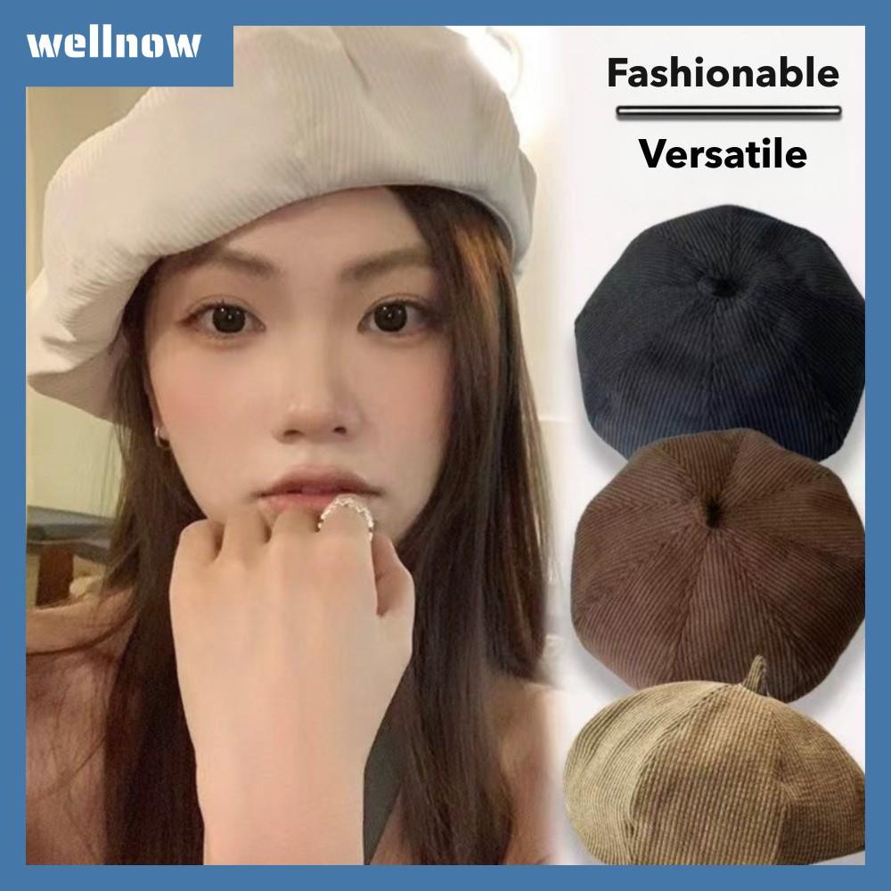 เวลโนว หมวกเบเรต์,สีทึบศิลปินจิตรกรหมวก,ลําลองย้อนยุคปรับอเนกประสงค์ผ้าลูกฟูกหมวกสําหรับผู้หญิง