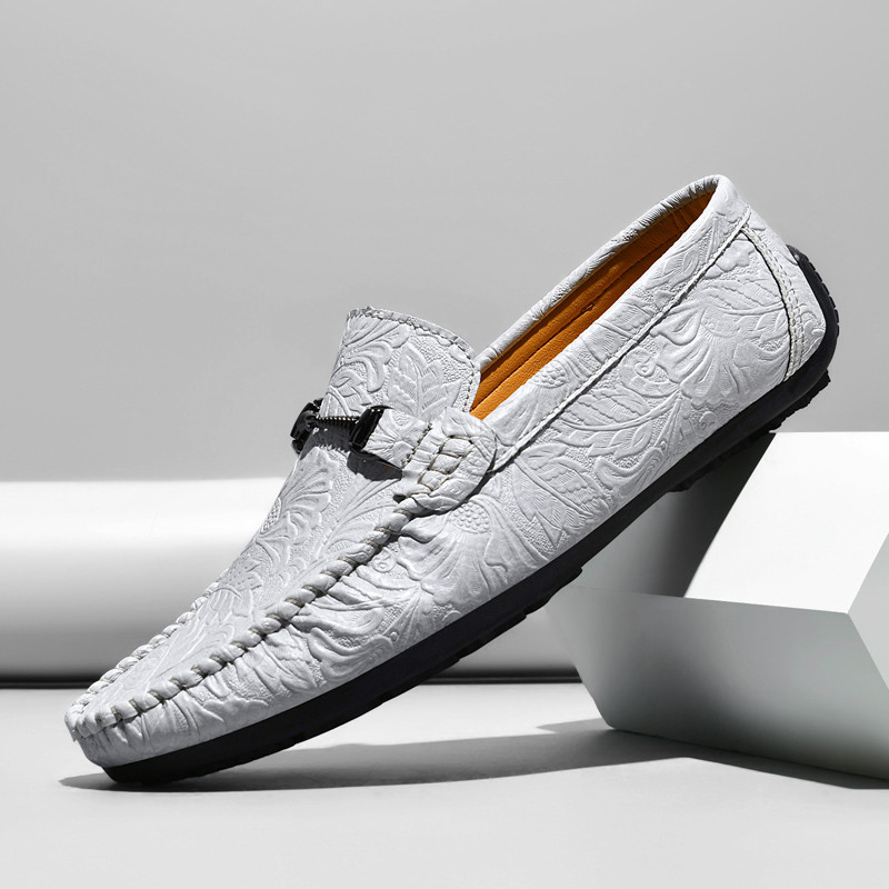 รองเท้าแฟชั่น Loafer สําหรับผู้ชายคลาสสิกหล่อยางด้านล่างรองเท้าผู้ชายหนังแท้ผู้ชายรองเท้าไม่มีส้น