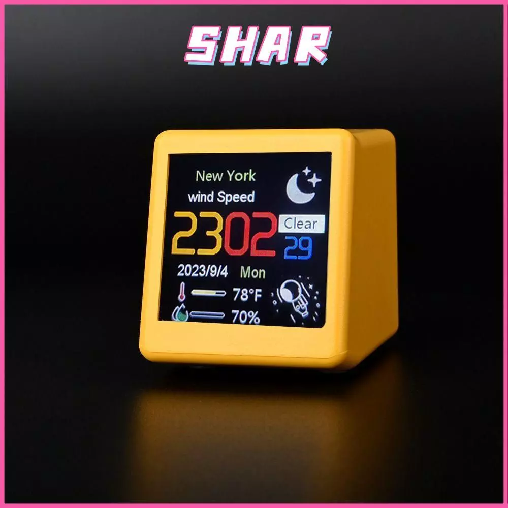 SHAR สมาร์ท 4.5x4x3 ซม.นาฬิกา,แบบเต็มหน้าจอ Gif Animation Lectronic อัลบั้มสถานีพยากรณ์อากาศ, Creative Multifunctional พลาสติก WiFi Mini นาฬิกาตั้งโต๊ะบ้าน