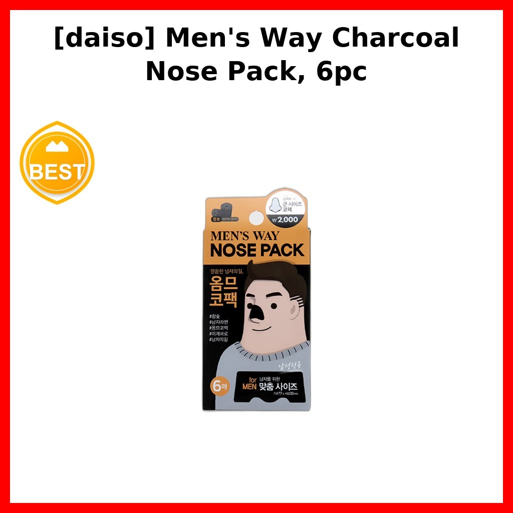 [daiso] Mens Way Charcoal Nose Pack, 6pc / Korean Nose Pack / Charcoal Pore Strip / ของแท้ 100% โดย 