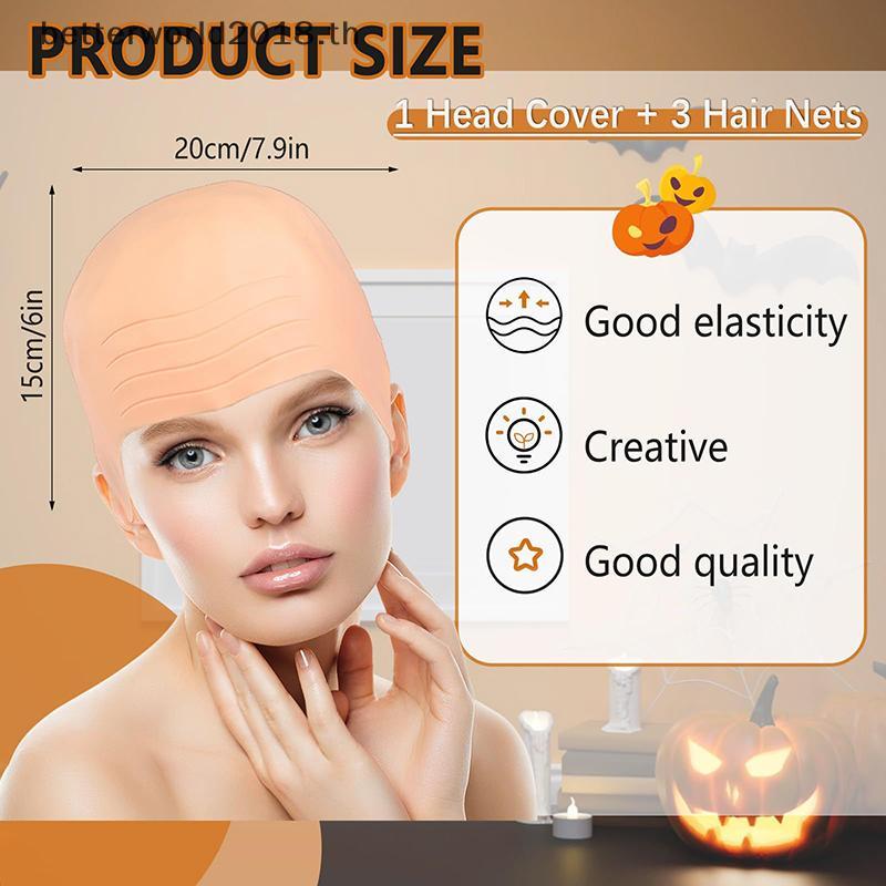 [bet] 1/2/4 ชิ้น Latex Bald หมวกชุดสําหรับผู้ใหญ่หมวกหัวล้านชุดแฟนซีคอสเพลย์หมวกวิกผมปลอมหัวล้านวิกผ