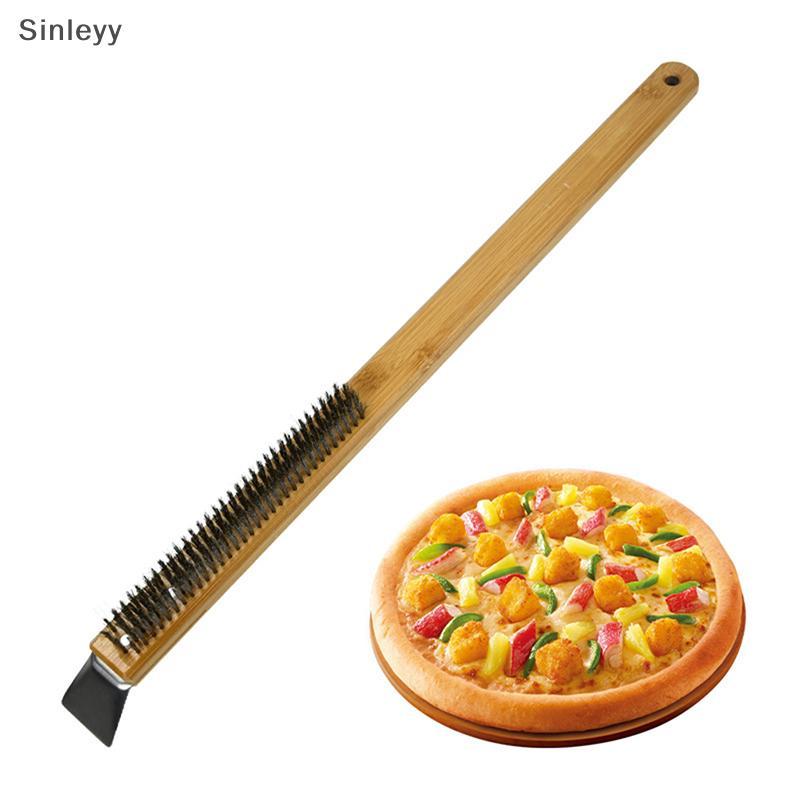 NLE แปรงเตาอบพิซซ่าด้ามไม้ Grill Scraper แปรงทําความสะอาดในครัวเรือนเครื่องมือพิซซ่าสําหรับเตาอบทําค