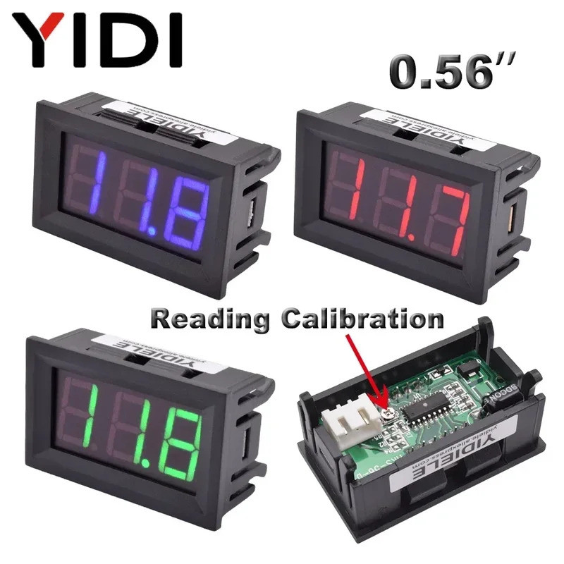 5/10pcs 0.56 LED ดิจิตอลแอมป์มิเตอร์โวลต์มิเตอร์ DC 30V 100V AC 220V 500V 600V Calibrate อ่านสีแดงสี