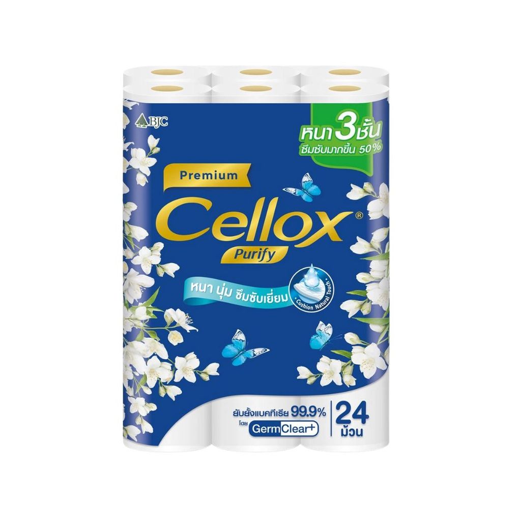 เซลล็อกซ์ เพียวริฟายพรีเมียมกระดาษชำระ3X Cellox Premium Soft 24Pcs.