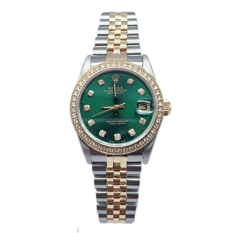 Rolex Rolex นาฬิกาผู้หญิง Log Type Green Disc Gold Diamond นาฬิกากลไกอัตโนมัติสุภาพสตรีรุ่น 6827