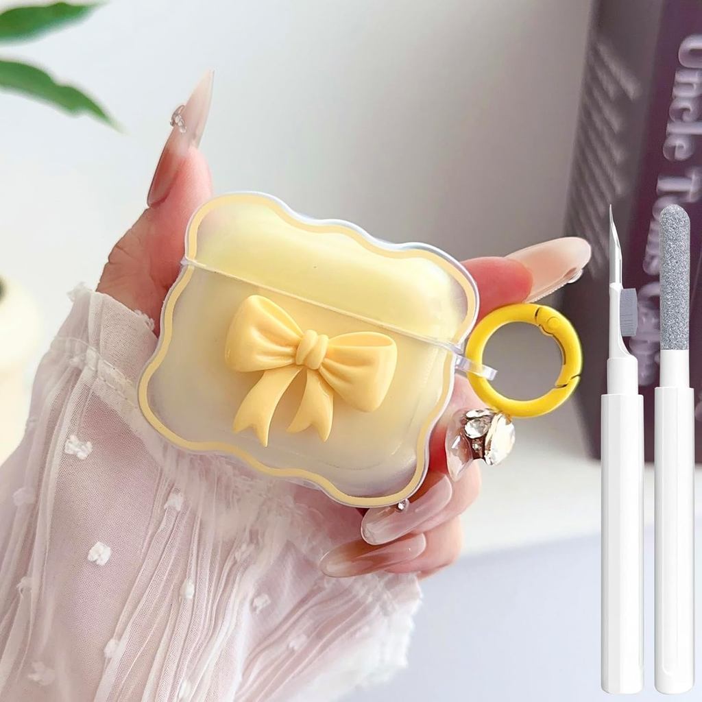 น่ารัก AirPods 4 เคสใส, Girly 3D Bow Design Soft TPU ป้องกันกันกระแทก Kawaii Apple iPod 4th Generati