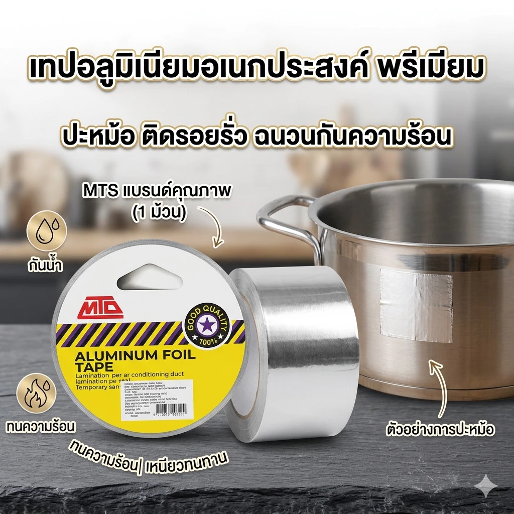 เทปอลูมิเนียม แปะหม้อ เทปติดหม้อ แผ่นปะหม้อ Aluminium Foil Tape (1ม้วน) (DBA359)