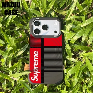 เคสไอโฟน ซิลิโคนสีดำ แม่เหล็ก กันกระแทกมุม ลายสีแดงดำขาวสไตล์สตรีทสุดเท่ สำหรับ iPhone 17 16 15 14 13 12 11 Pro Max Plus