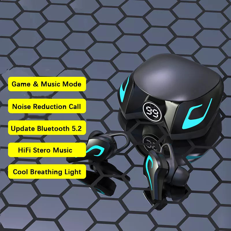 หูฟังสําหรับเล่นเกมบลูทูธ 5.2 Latency ต่ํา Gamer หูฟังบลูทูธพร้อมไมโครโฟนชุดหูฟังสเตอริโอชุดหูฟังไร้