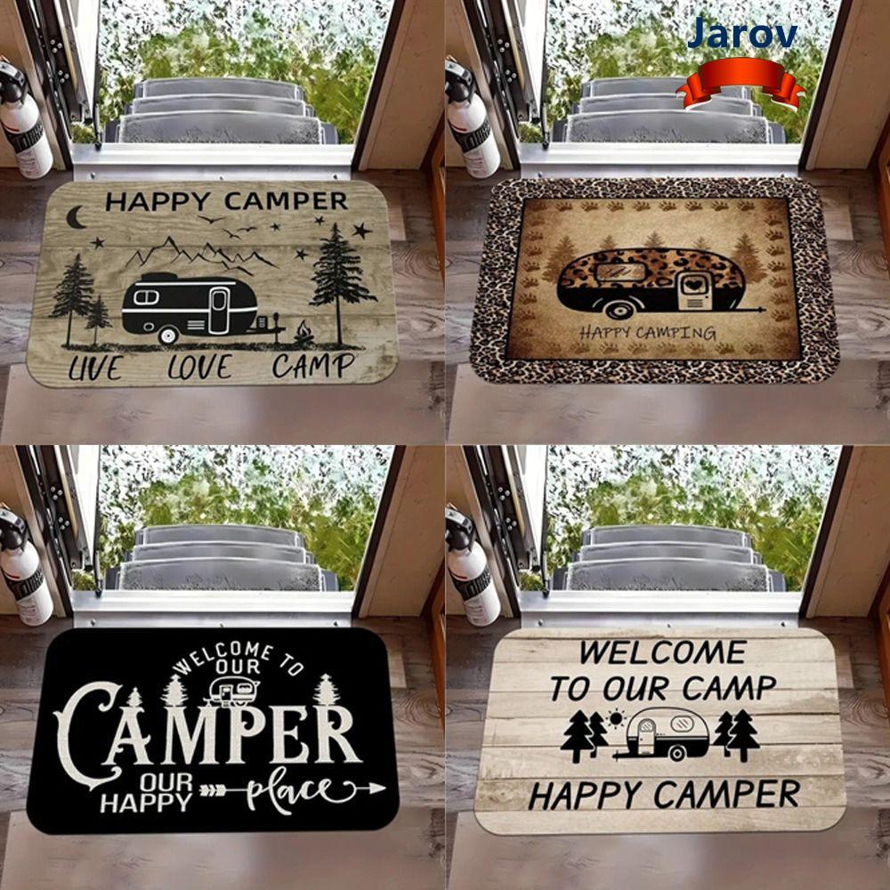 JAROV Camping Van Welcome Mat, สี่เหลี่ยมผืนผ้าแผ่นกันลื่น, คุณภาพสูงล้างทําความสะอาดได้พรมตกแต่งบ้า