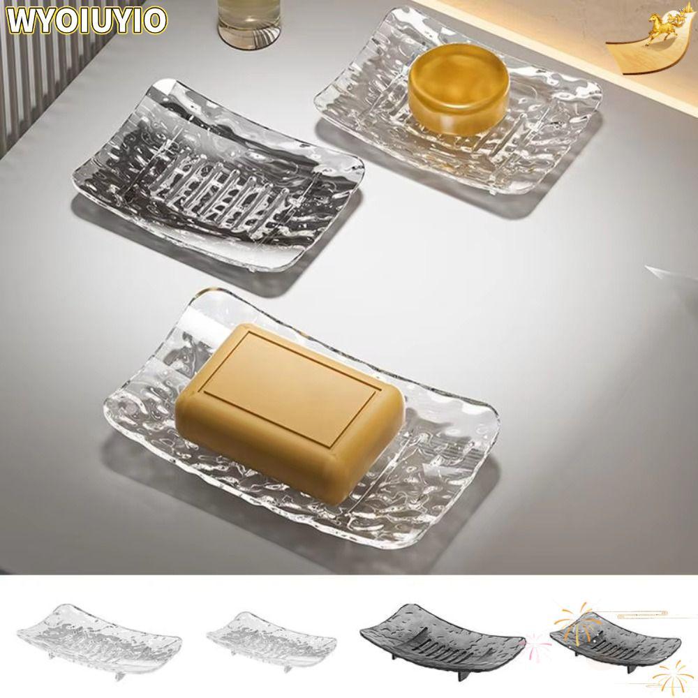 WYOIUYIO ที่วางสบู่, Glacier Patterned with Drain Hole Transparent Soap Box, Light Luxury Non-slip B