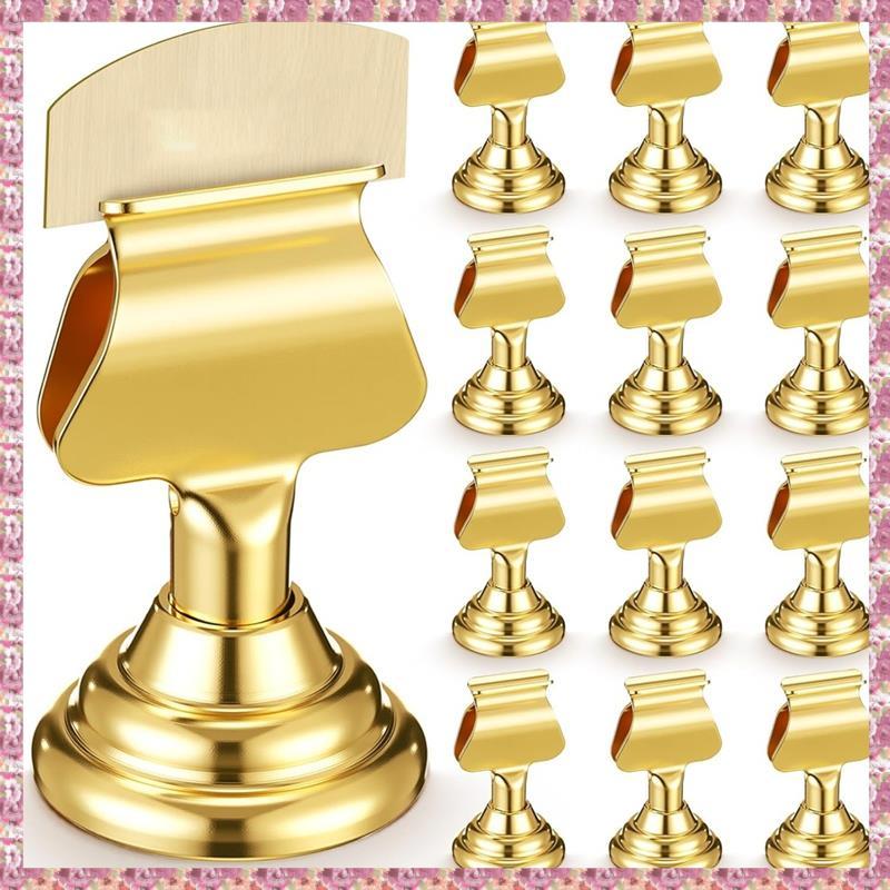 [VCR] สําหรับงานแต่งงาน,ร้านอาหาร,ตกแต่งวันเกิด-ทอง Mini Place Card Holders 12 ชิ้นโลหะตารางหมายเลขผ