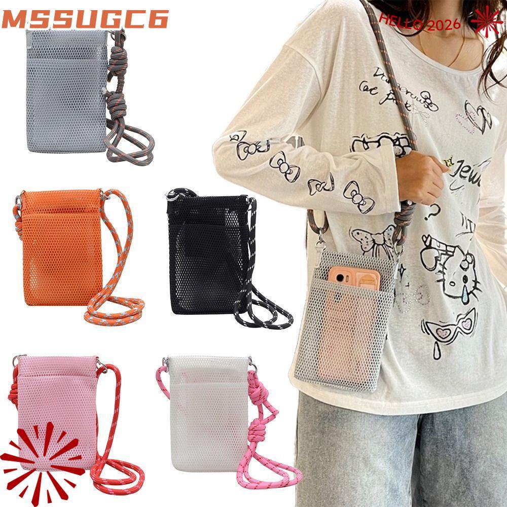 IMSSUG กระเป๋าตาข่าย, กระเป๋าโทรศัพท์มือถือสีทึบโพลีเอสเตอร์, กระเป๋าสะพายข้างกลวงสําหรับเก็บสดสําหรับฤดูร้อนกลางแจ้ง