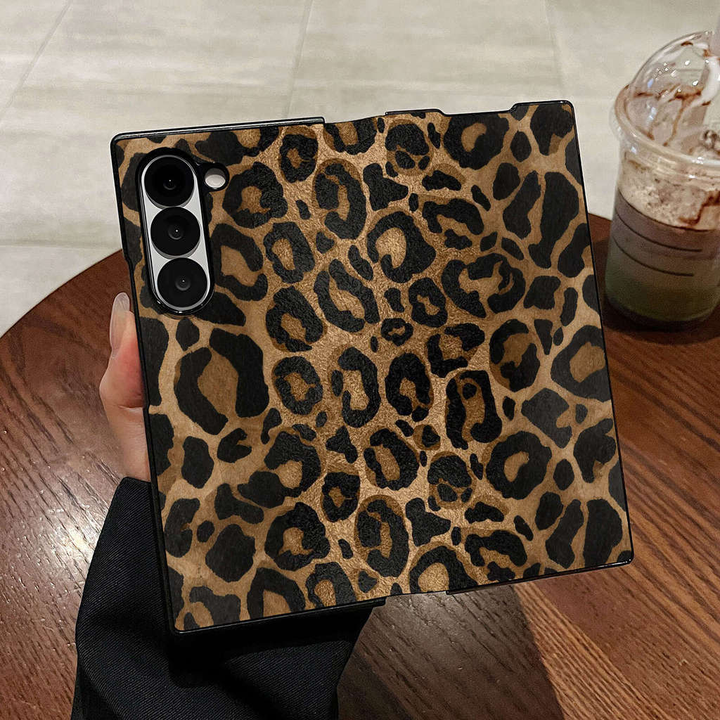SAMSUNG หรูหราแฟชั่นป้องกันเต็มรูปแบบสีน้ําตาลเสือดาวพิมพ์รูปแบบหนังพลิกกรณีโทรศัพท์สําหรับ ซัมซุง กาแลคซี Z พับ8อัลตร้า7 6 5 4 zfold8 5ก