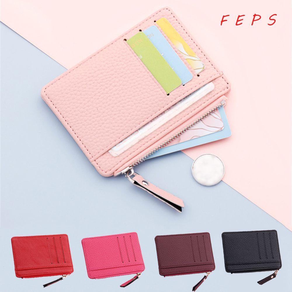FEPS Purse Multi-card Bit Zipper Pocket Coin Bag หนัง PU สําหรับผู้หญิง