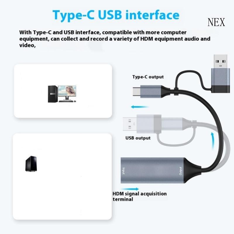 NEX USB + Type C ถึง HDTV Cable Adapter Converter Video Capture Card Adapter สาย PC สําหรับวิดีโอเกม