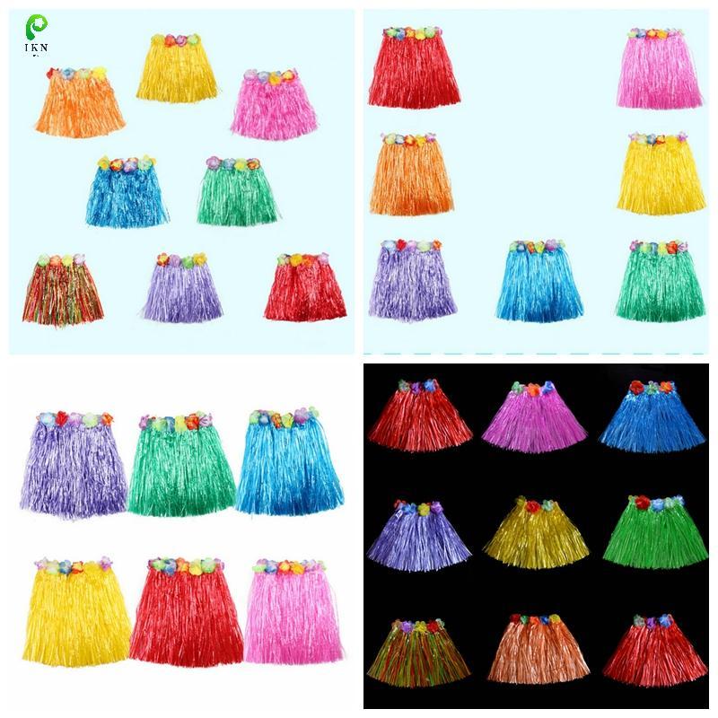 [ikn] Kids Boys Girls Hawaiian Hula Grass Beach Skirt Flower Bracelet Party Dress Hot [TH]